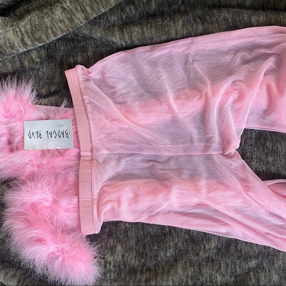 Sheer mesh “boa pants “ bell bottoms